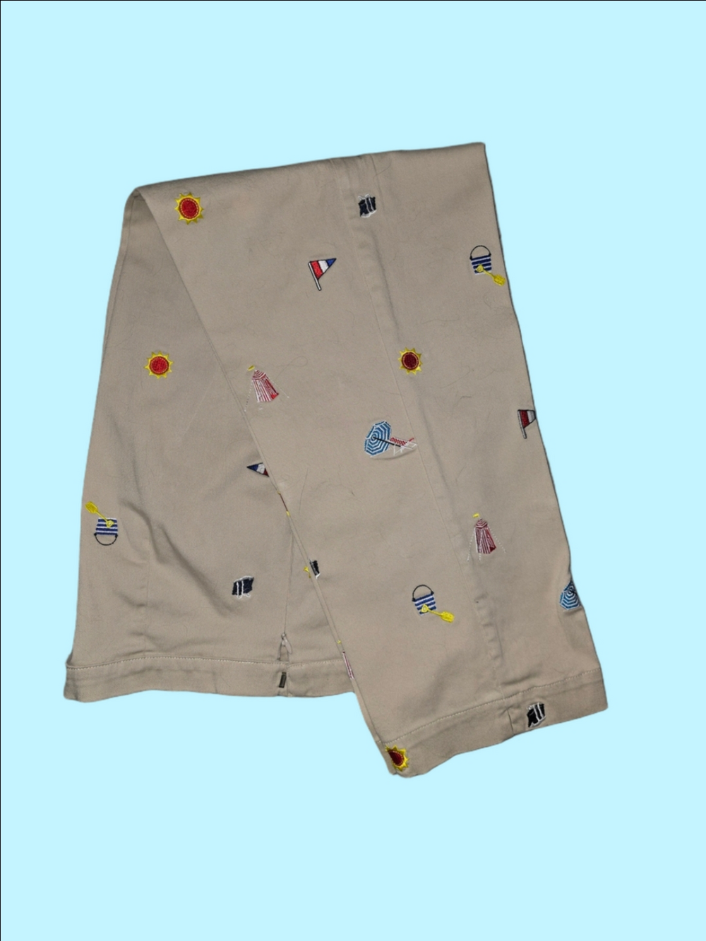 Beige Pants w/ Colorful Summer Embroidery by DAVID Brooks